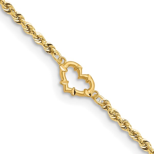 14k Diamond-cut Open Heart Rope 9inch Anklet