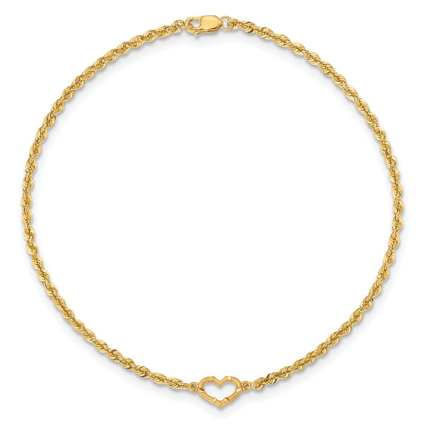 14k Diamond-cut Open Heart Rope 9inch Anklet - Image 3