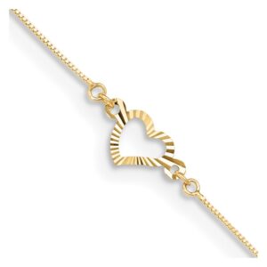 14K Fancy Heart 10in Plus 1in ext. Anklet