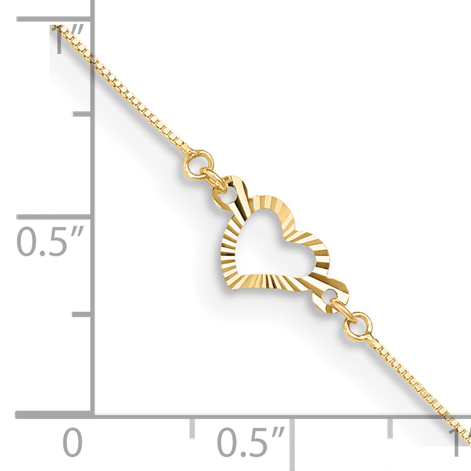 14K Fancy Heart 10in Plus 1in ext. Anklet - Image 3