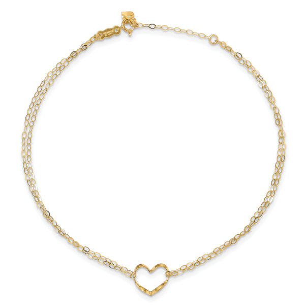 14k Double Strand Heart 10in Plus 1in ext. Anklet - Image 3