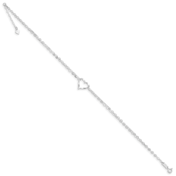 14k White Gold Double Strand Heart 10in Plus 1in ext. Anklet - Image 2
