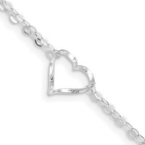 14k White Gold Double Strand Heart 10in Plus 1in ext. Anklet