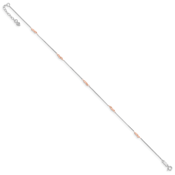 14K Two-Tone Mirror Beaded 9in Plus 1in ext. Anklet - Image 2