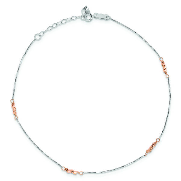 14K Two-Tone Mirror Beaded 9in Plus 1in ext. Anklet - Image 4