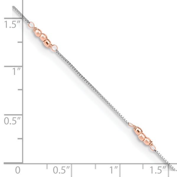 14K Two-Tone Mirror Beaded 9in Plus 1in ext. Anklet - Image 3