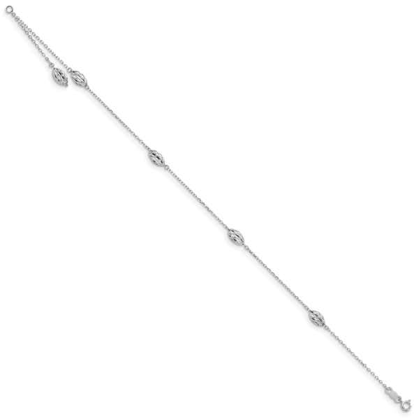 14k White Gold Puffed Rice Bead 10in Plus 1in ext. Anklet - Image 2