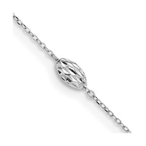 14k White Gold Puffed Rice Bead 10in Plus 1in ext. Anklet