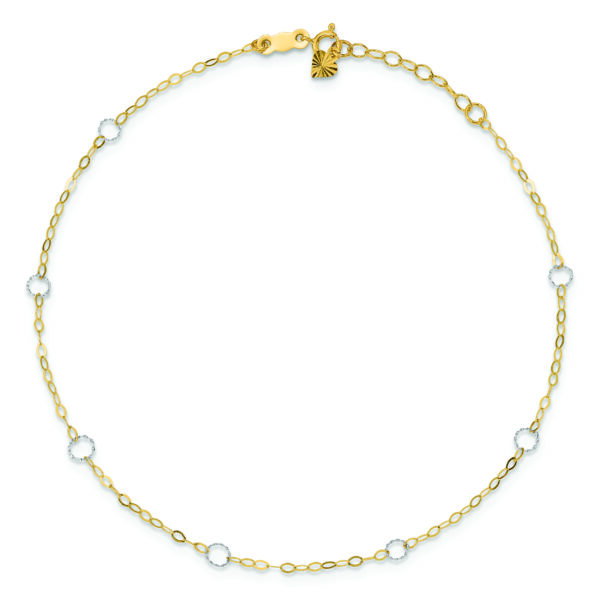 14k Two-Tone Circle 9in Plus 1in ext  Anklet - Image 4