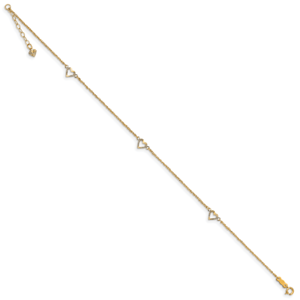 14k Diamond-cut Hearts 10in Plus 1in ext Anklet - Image 2