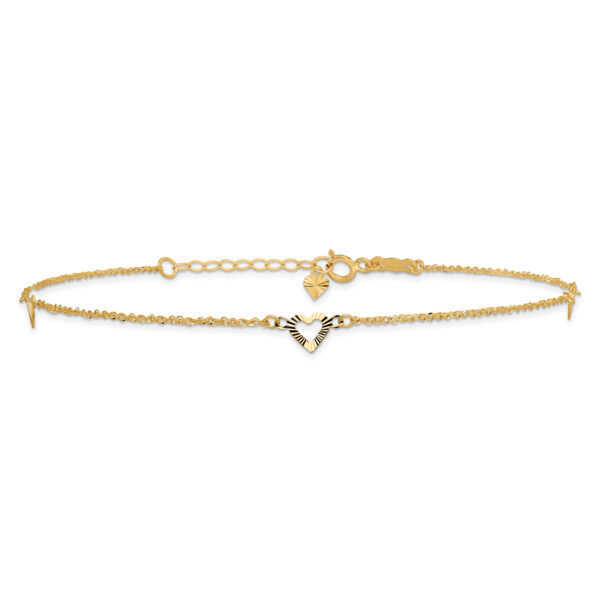 14k Diamond-cut Hearts 10in Plus 1in ext Anklet - Image 3