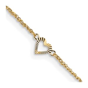 14k Diamond-cut Hearts 10in Plus 1in ext Anklet