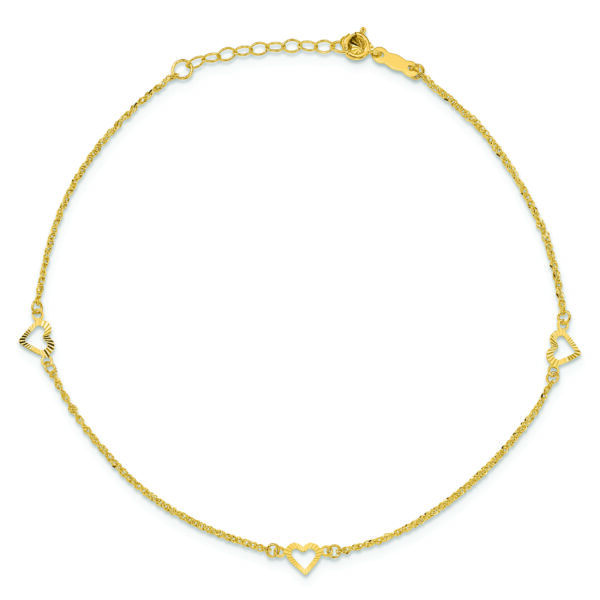 14k Diamond-cut Hearts 10in Plus 1in ext Anklet - Image 4