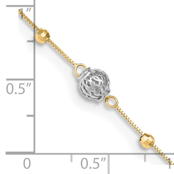 14k Two-tone Beads 9in Plus 1in ext. Anklet - Image 3