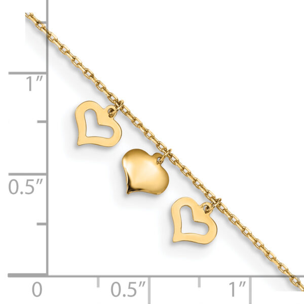 14k 3 Hearts 10inch Plus 1 inch Extension Anklet - Image 4