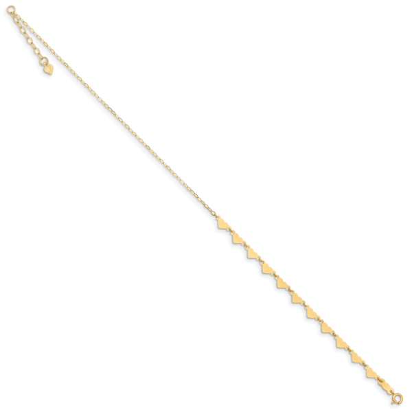 14K Oval Link Chain with Hearts 10in Plus 1in Ext Anklet - Image 2