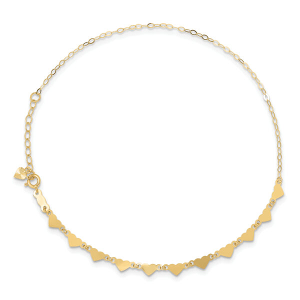 14K Oval Link Chain with Hearts 10in Plus 1in Ext Anklet - Image 3