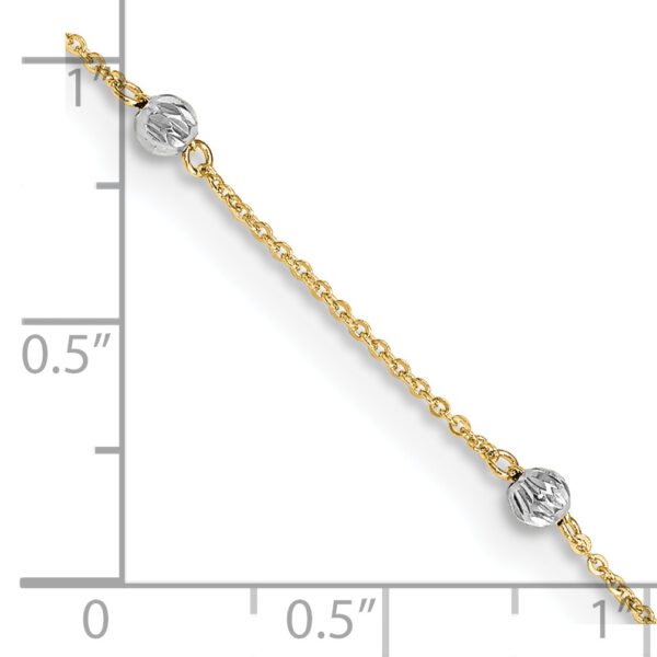 14K Two-tone Diamond-cut Beads 9in Plus 1in Ext. Anklet - Image 3