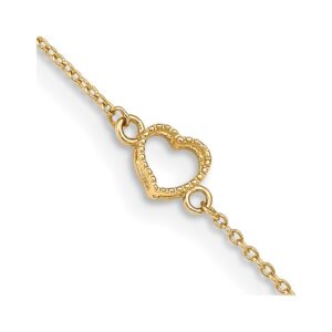 14K Textured and Polished Heart 9in Plus 1in ext Anklet