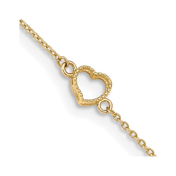 14K Textured and Polished Heart 9in Plus 1in ext Anklet