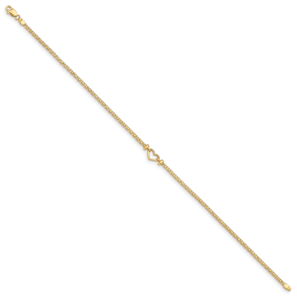 14k Polished Open-Heart 10inch Anklet - Image 2