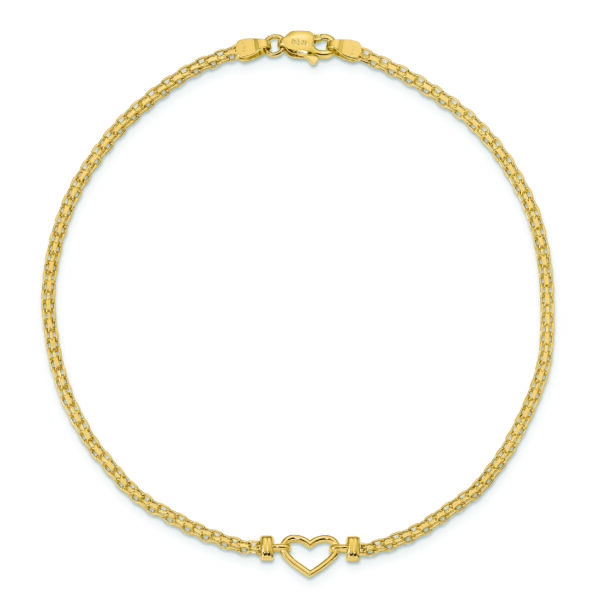 14k Polished Open-Heart 10inch Anklet - Image 4