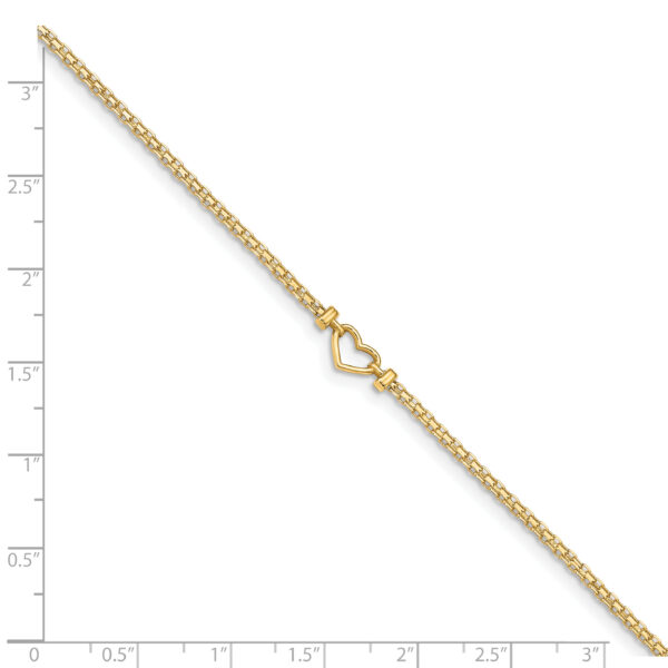 14k Polished Open-Heart 10inch Anklet - Image 3