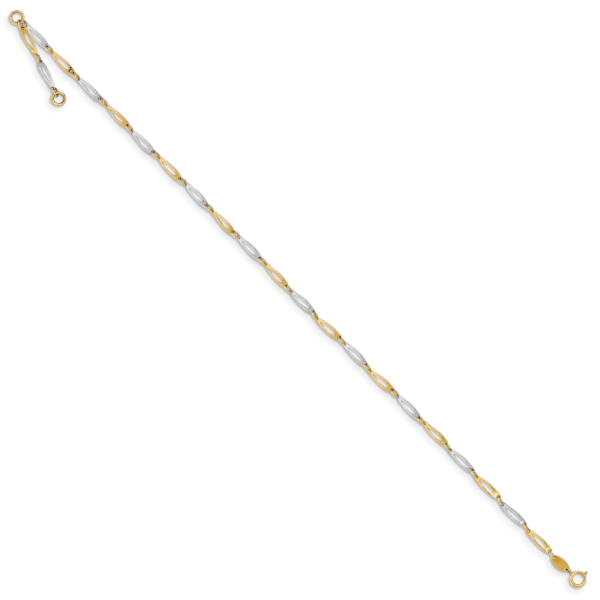 14k Two-Tone Polished Link 9.0 Plus 1in ext. Anklet - Image 2