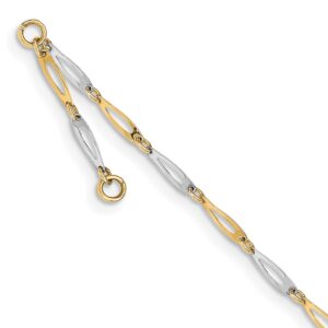 14k Two-Tone Polished Link 9.0 Plus 1in ext. Anklet