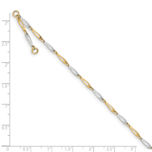 14k Two-Tone Polished Link 9.0 Plus 1in ext. Anklet - Image 3