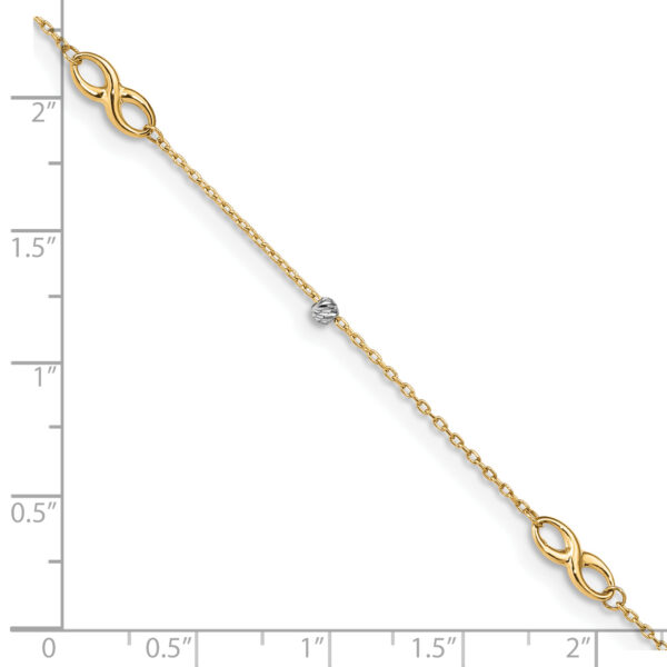 14K Two-Tone Diamond-cut Beads and Infinity 10in Plus 1in ext. Anklet - Image 3