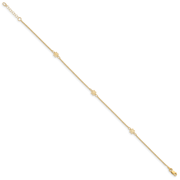 14K Polished Flowers 10in Plus 1in ext. Anklet - Image 2