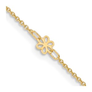 14K Polished Flowers 10in Plus 1in ext. Anklet