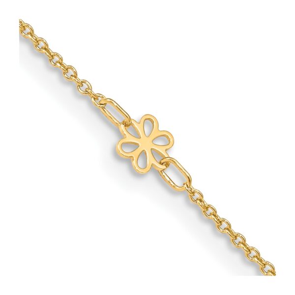 14K Polished Flowers 10in Plus 1in ext. Anklet
