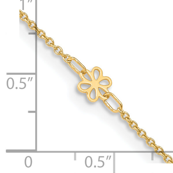 14K Polished Flowers 10in Plus 1in ext. Anklet - Image 3