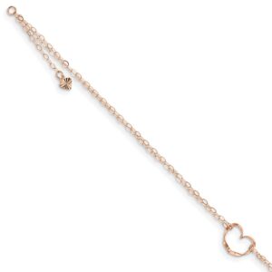 14k Rose Gold Double Strand Heart 9in Plus 1in Ext Anklet
