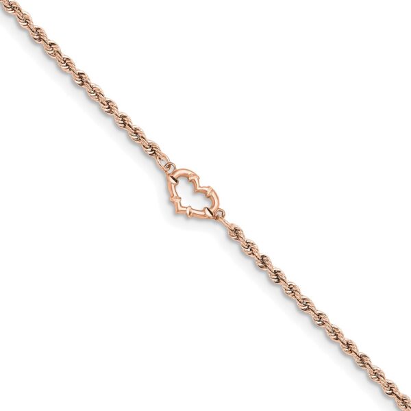 14k Rose Gold Diamod-cut Rope with Heart 9in Anklet