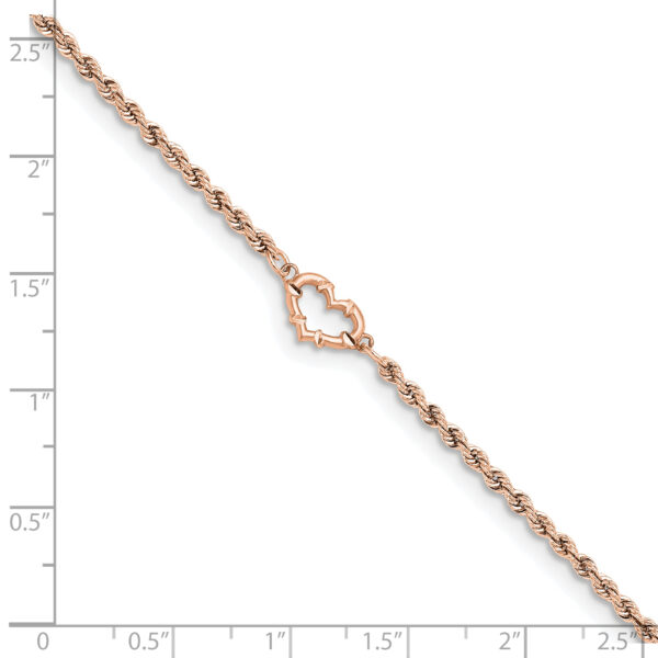 14k Rose Gold Diamod-cut Rope with Heart 9in Anklet - Image 3