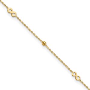 14K Polished Infinity 9in Plus 1in ext Anklet
