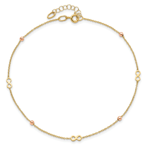 14K Polished Infinity 9in Plus 1in ext Anklet - Image 3