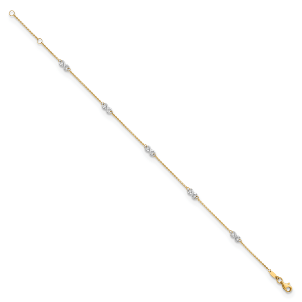 14K Two-tone Polished Infinity 9in Plus 1 in ext. Anklet - Image 2