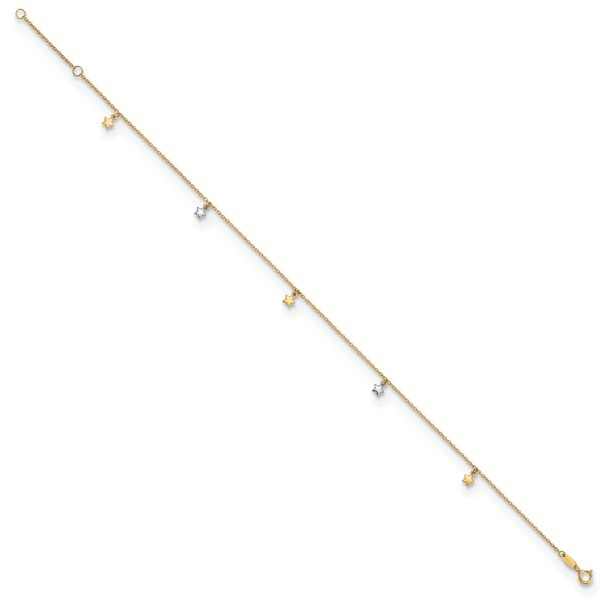 14K Two-tone Polished Diamond-cut Stars 9in Plus 1 in ext. Anklet - Image 2