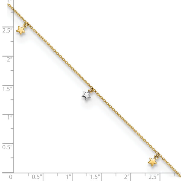 14K Two-tone Polished Diamond-cut Stars 9in Plus 1 in ext. Anklet - Image 3