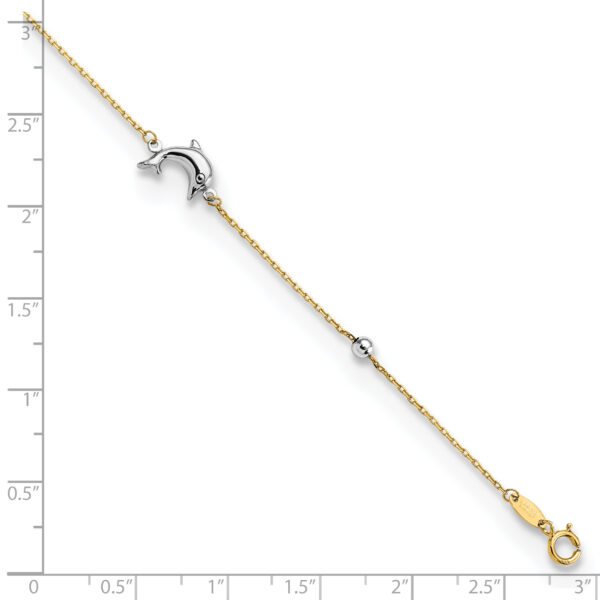 14K Two-tone Polished Dolphin 9in Plus 1in ext. Anklet - Image 3