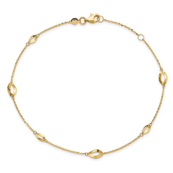 14k 6-Station Oval Link 9in Plus 1in Ext Anklet - Image 3