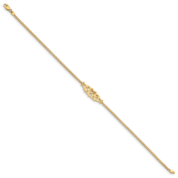14k Polished Filigree Heart 9in Anklet - Image 2