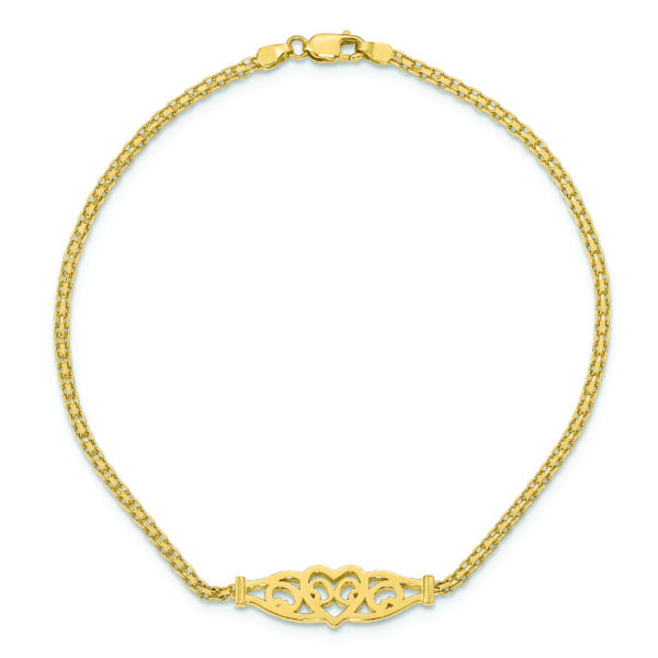 14k Polished Filigree Heart 9in Anklet - Image 4