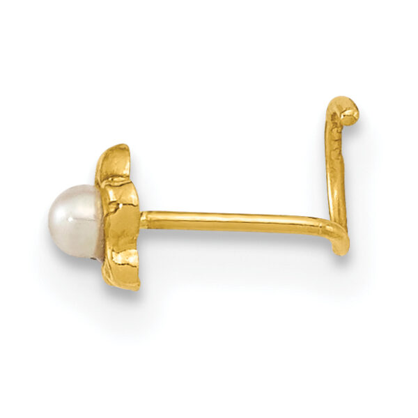14K 22 Gauge Flower Freshwater Cultured Pearl Nose Ring Body Jewelry - Image 2