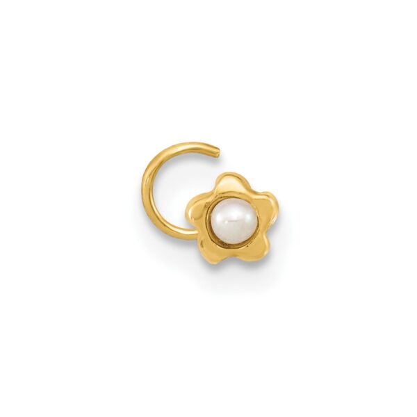 14K 22 Gauge Flower Freshwater Cultured Pearl Nose Ring Body Jewelry