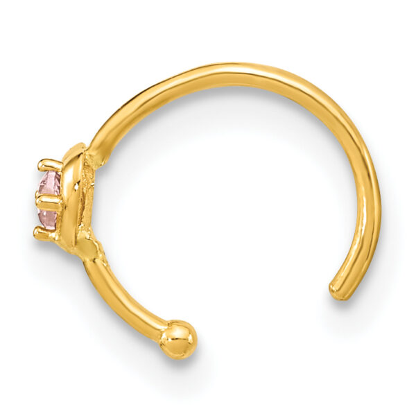 14K 20 Gauge Hoop with Heart CZ Nose Ring Body Jewelry - Image 2